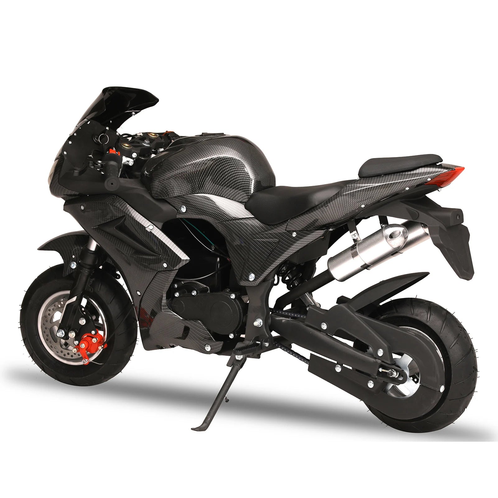 49cc 4-Stroke Mini Motorcycle Gas Pocket Motorbike Pocket Rocket Motorcycle with Front Rear Disc Brakes Racing Max Speed 25MPH