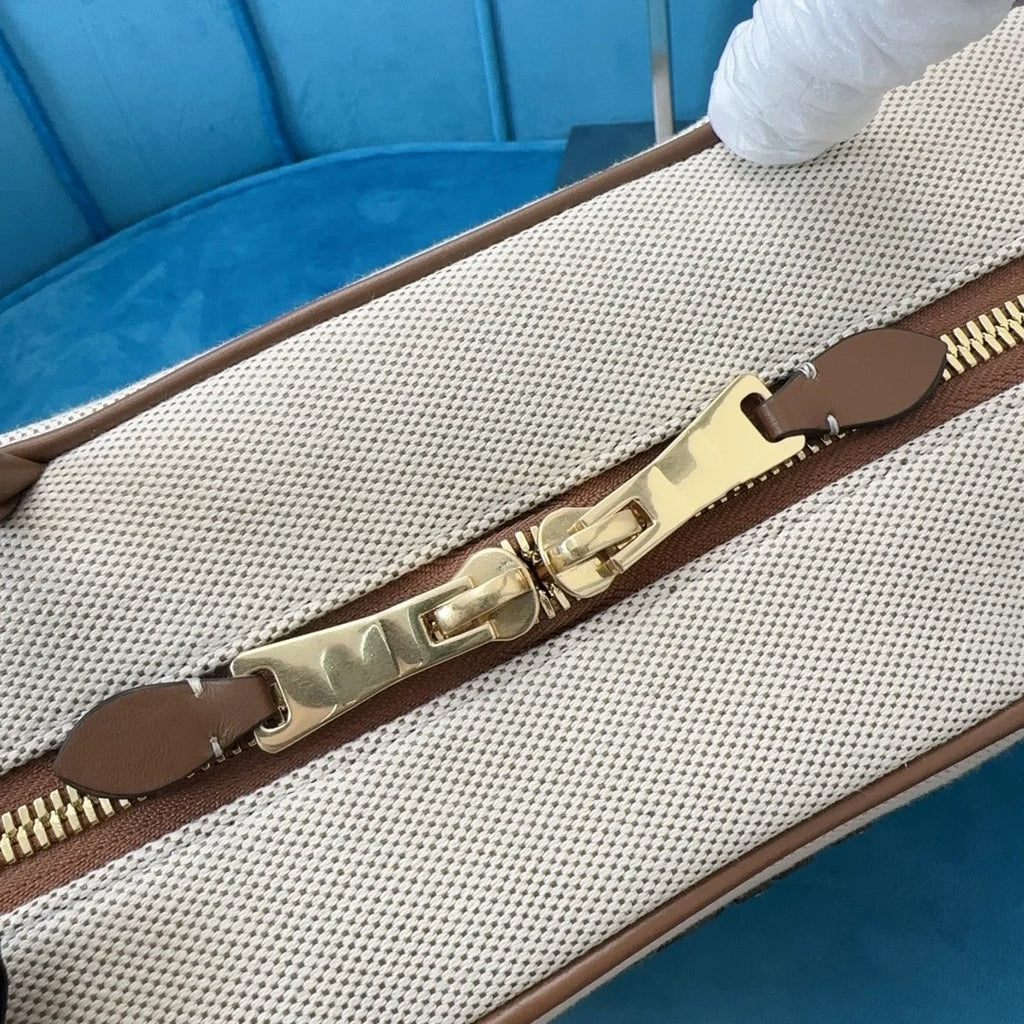 High-quality Rectangular Bags Women 2025 New Canvas Leather Briefcase Contrast Portable Bowling Handbag Large Capacity Handbag