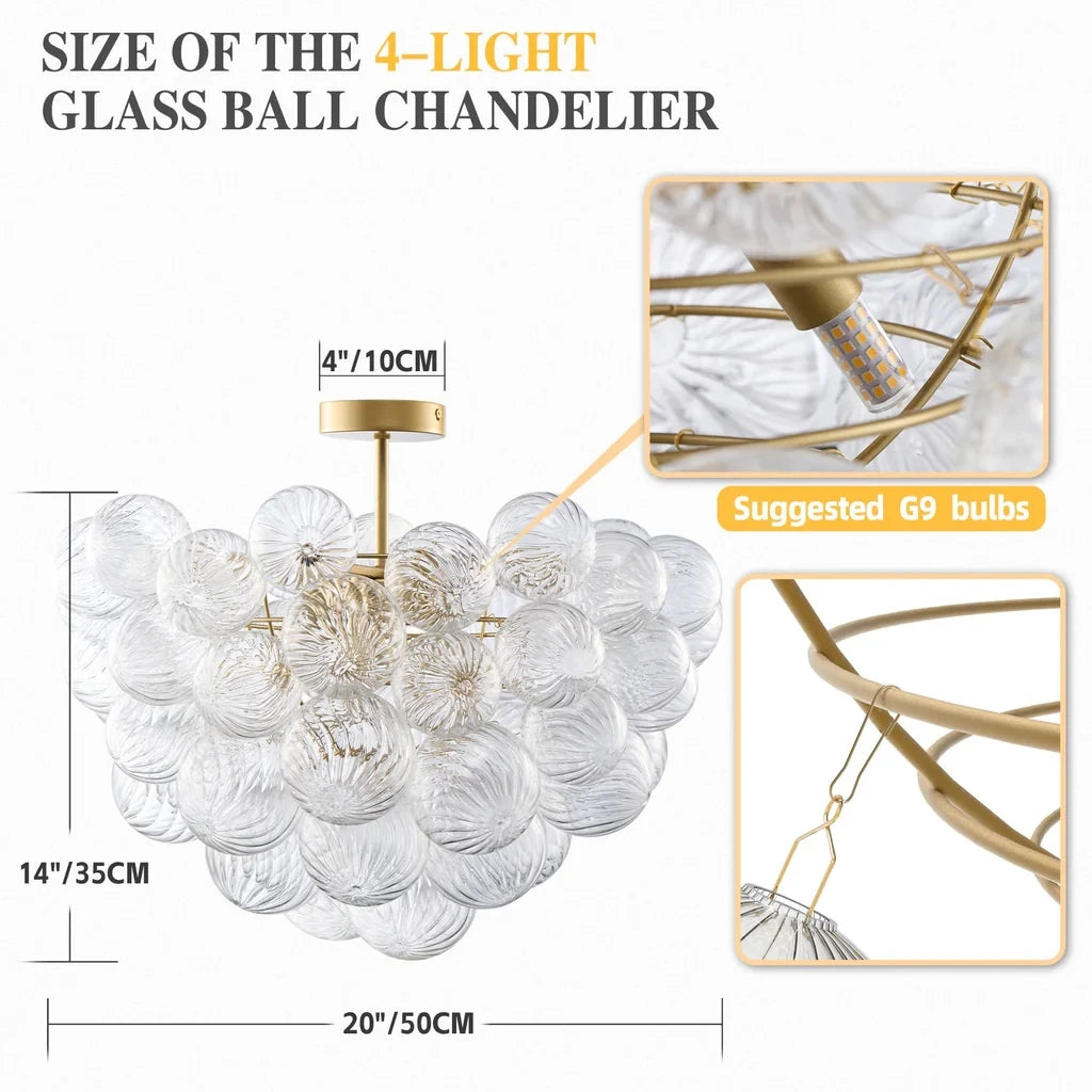 LONGREE Bubbles Chandelier Talia Style Semi- Flushed Ribbed Ceiling Light Fixture for Home Living Room Bedroom