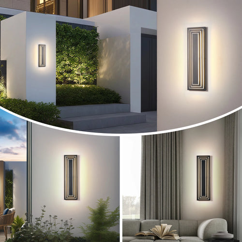 2-Pack Contemporary Outdoor Wall Sconce, Waterproof Metal & Acrylic LED Fixture with 3000K Warm Light, 36W 110-120V UL Listed