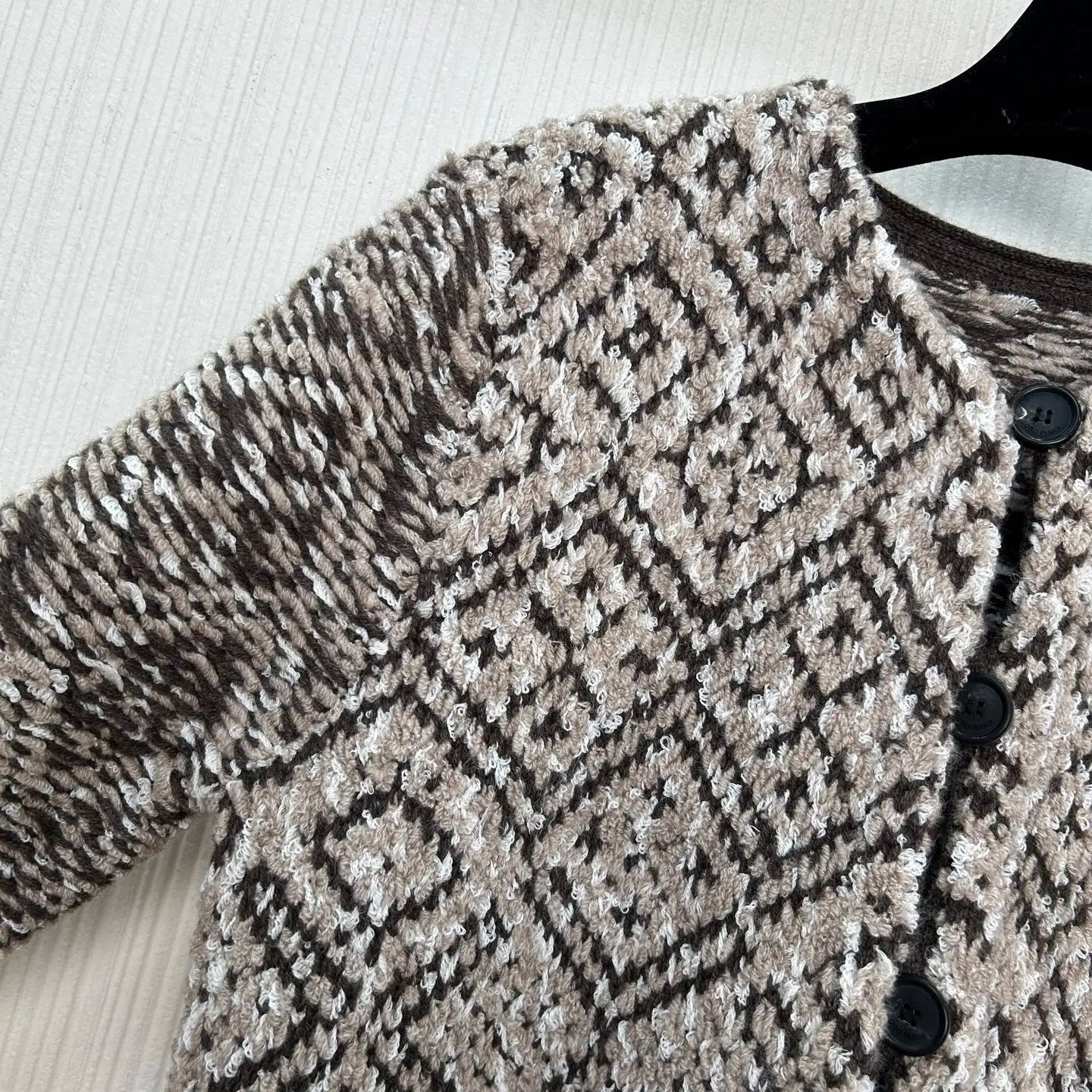 100% Cashmere Women's Luxury Marled Knit Cardigan Diamond Pattern Pocketed Loose Outerwear