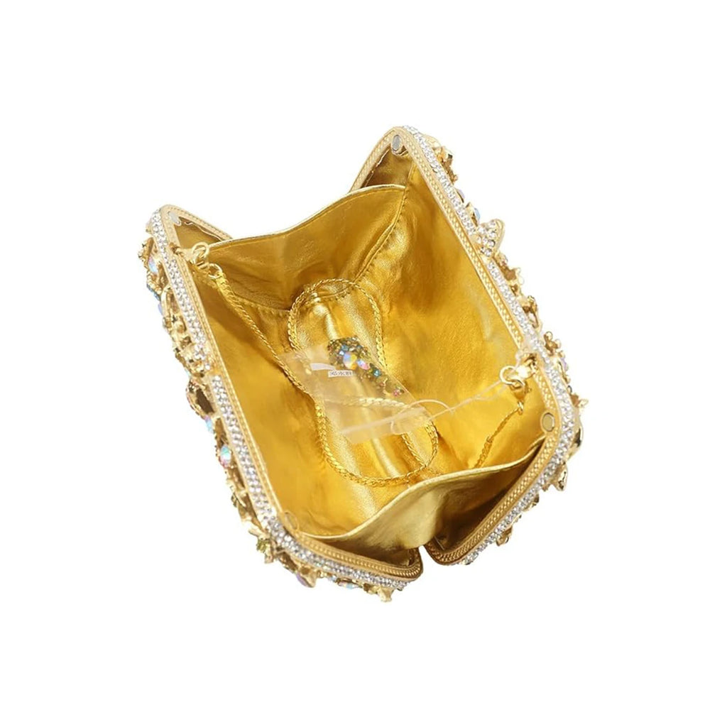 Women Trendy Flower Pattern Crystal Evening Bag Chic Crystal Clutch Floral Diamond Purse Handbag for Prom Party