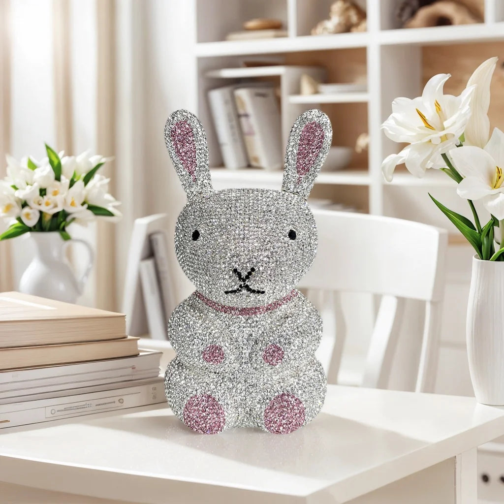 Women Cute Rabbit Rhinestone Evening Bag Luxury Crystal Clutch Prom Party Purse Diamond Handbag for Dating