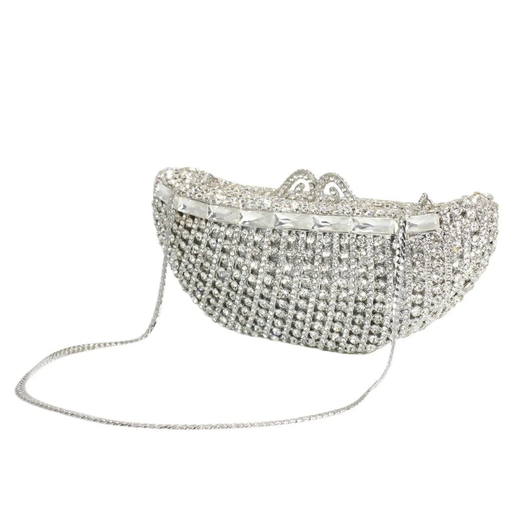 Unique Women Boat Shaped Rhinestone Evening Purse Dazzling Crystal Handbag Wedding Clutch for Cocktail Prom