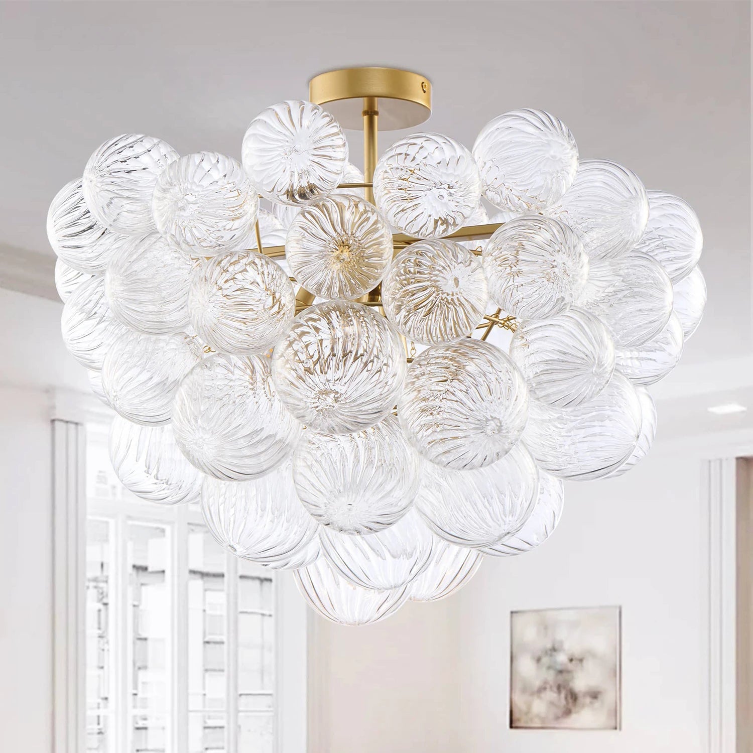 LONGREE Bubbles Chandelier Talia Style Semi- Flushed Ribbed Ceiling Light Fixture for Home Living Room Bedroom