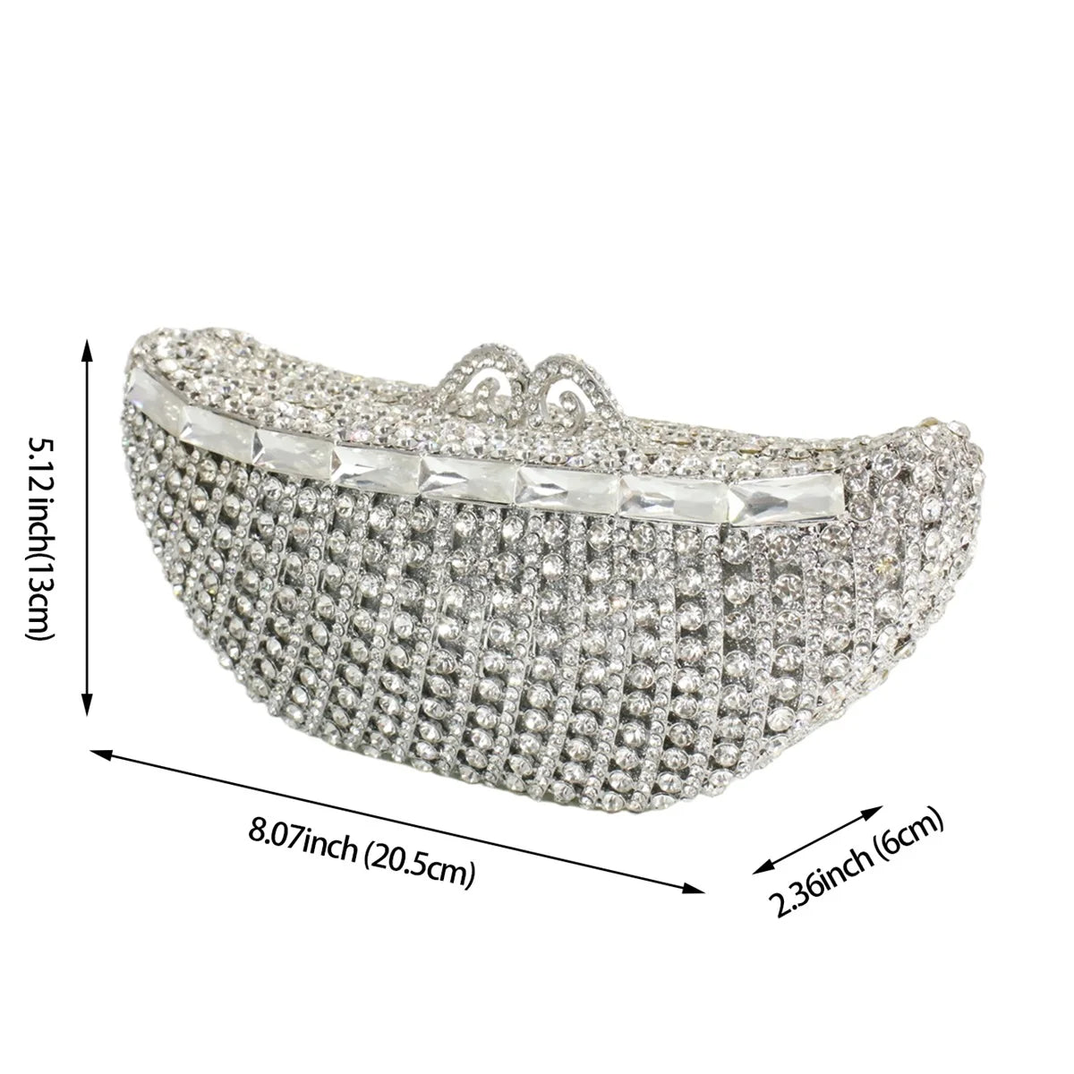 Unique Women Boat Shaped Rhinestone Evening Purse Dazzling Crystal Handbag Wedding Clutch for Cocktail Prom