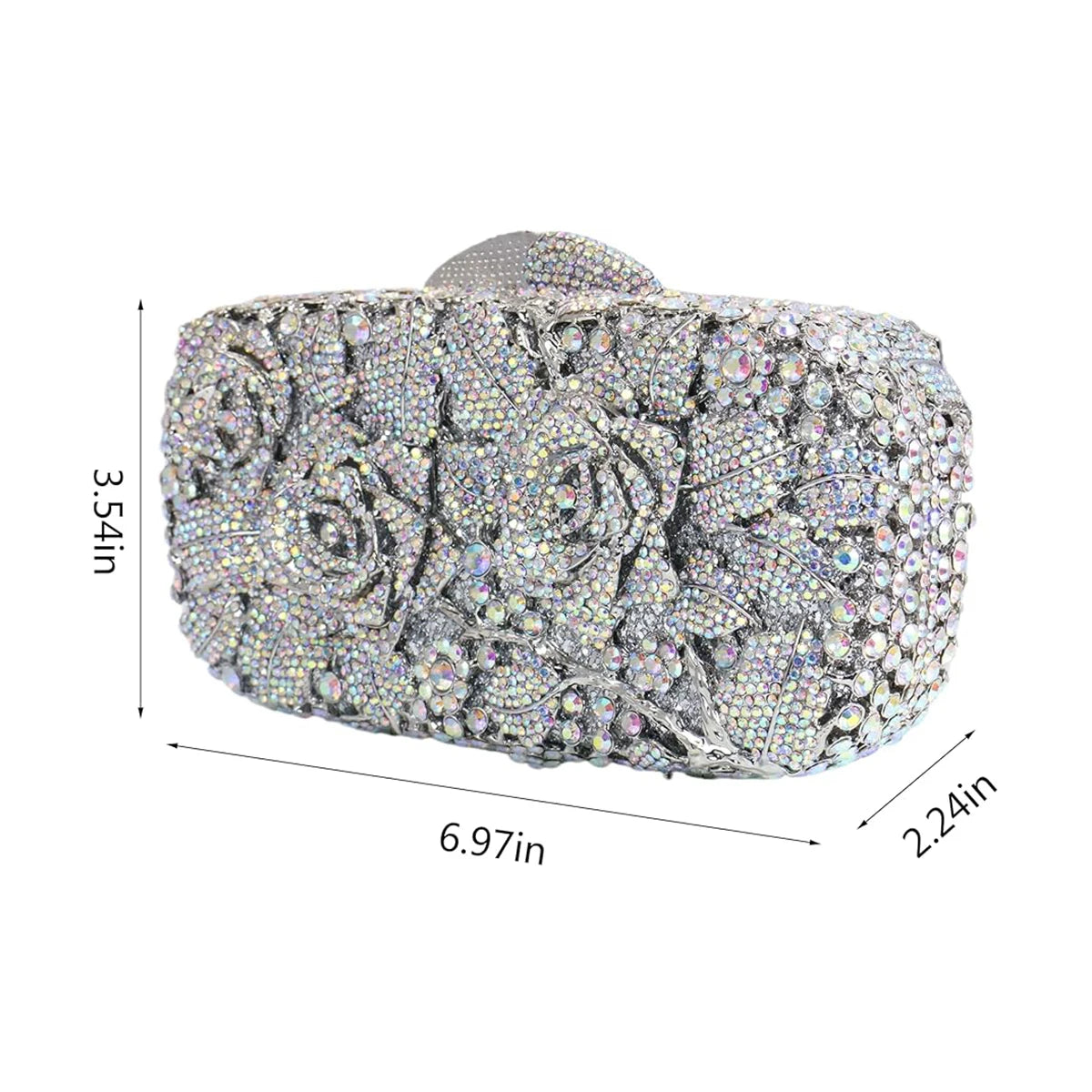 Glam Women Floral Rhinestone Evening Clutch Dazzling Crystal Purse Shiny Diamond Handbag for Wedding Party