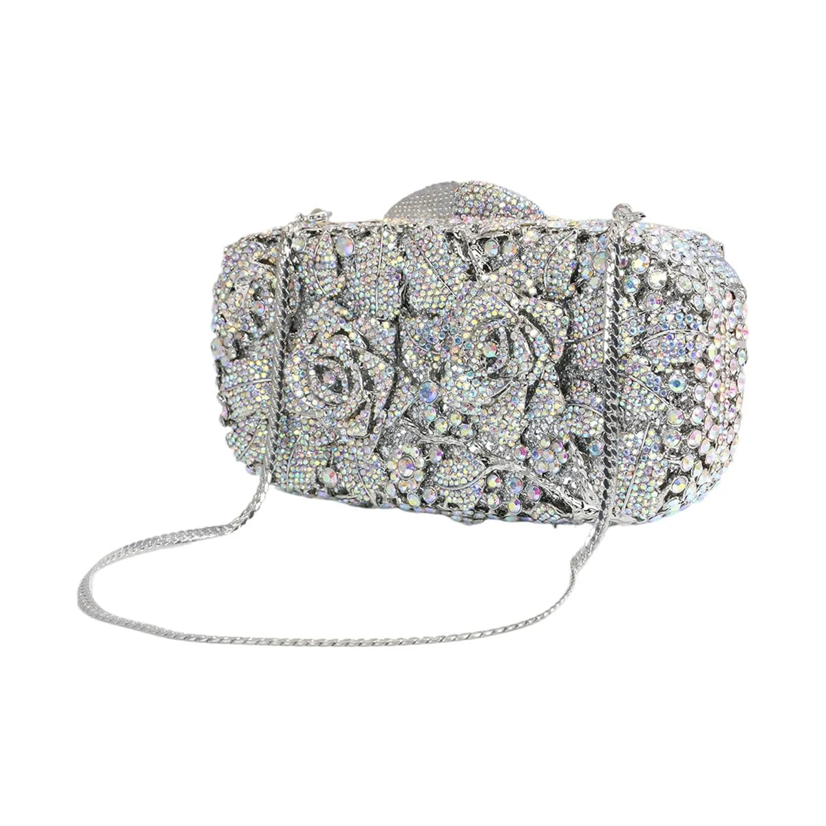 Glam Women Floral Rhinestone Evening Clutch Dazzling Crystal Purse Shiny Diamond Handbag for Wedding Party