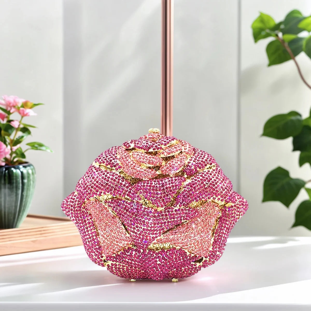 Women Glam Rhinestone Evening Bag 3D Rose Luxury Crystal Clutch Wedding Diamond Purse Handbag for Prom Party