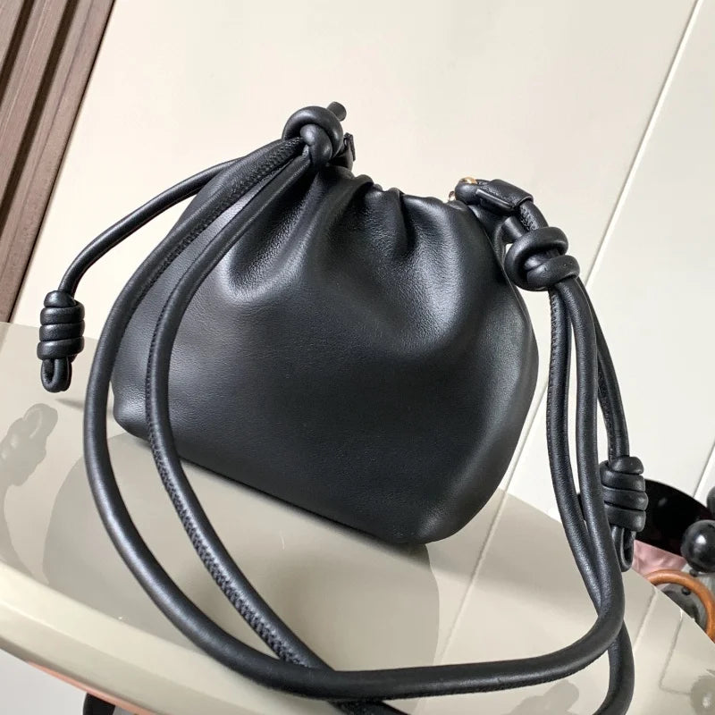 2025 Luxury Genuine Leather Designer Bag Large Capacity Black Retro Bucket Bag Simple Style Women Brand Shoulder Bag