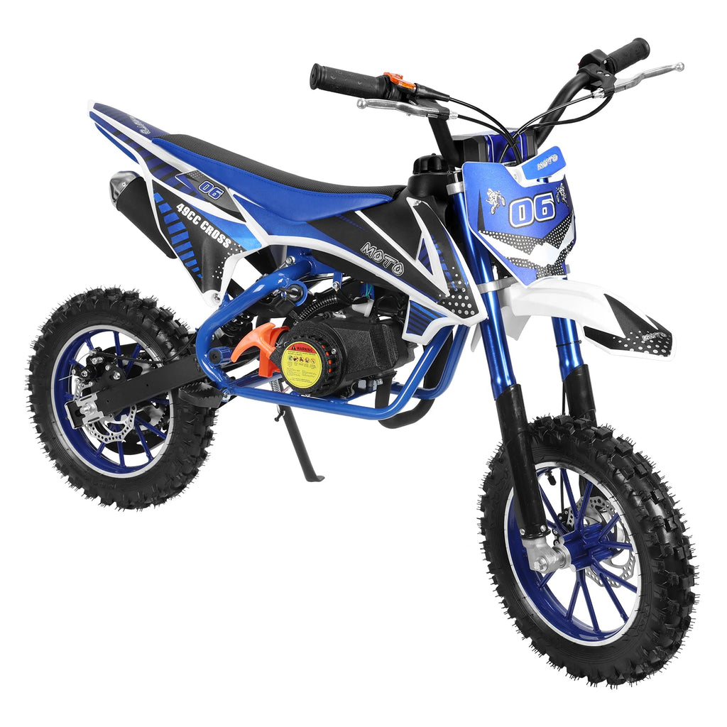 49cc 2-Stroke Children Pocket Motorbike with Front Rear Disc Kids Dirt Bike Beach Off Road Mini Motorcycle Gas Power Motocross