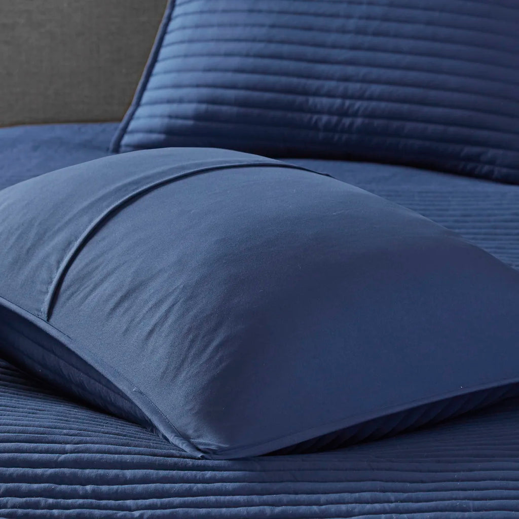 8 Piece Printed Seersucker Comforter and Quilt Set Collection Blue Full/Queen (Blue + Polyester + Full)"
