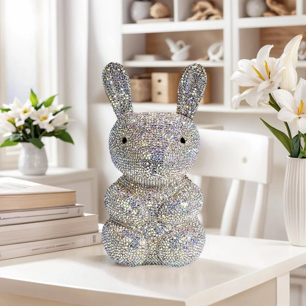 Women Cute Rabbit Rhinestone Evening Bag Luxury Crystal Clutch Prom Party Purse Diamond Handbag for Dating