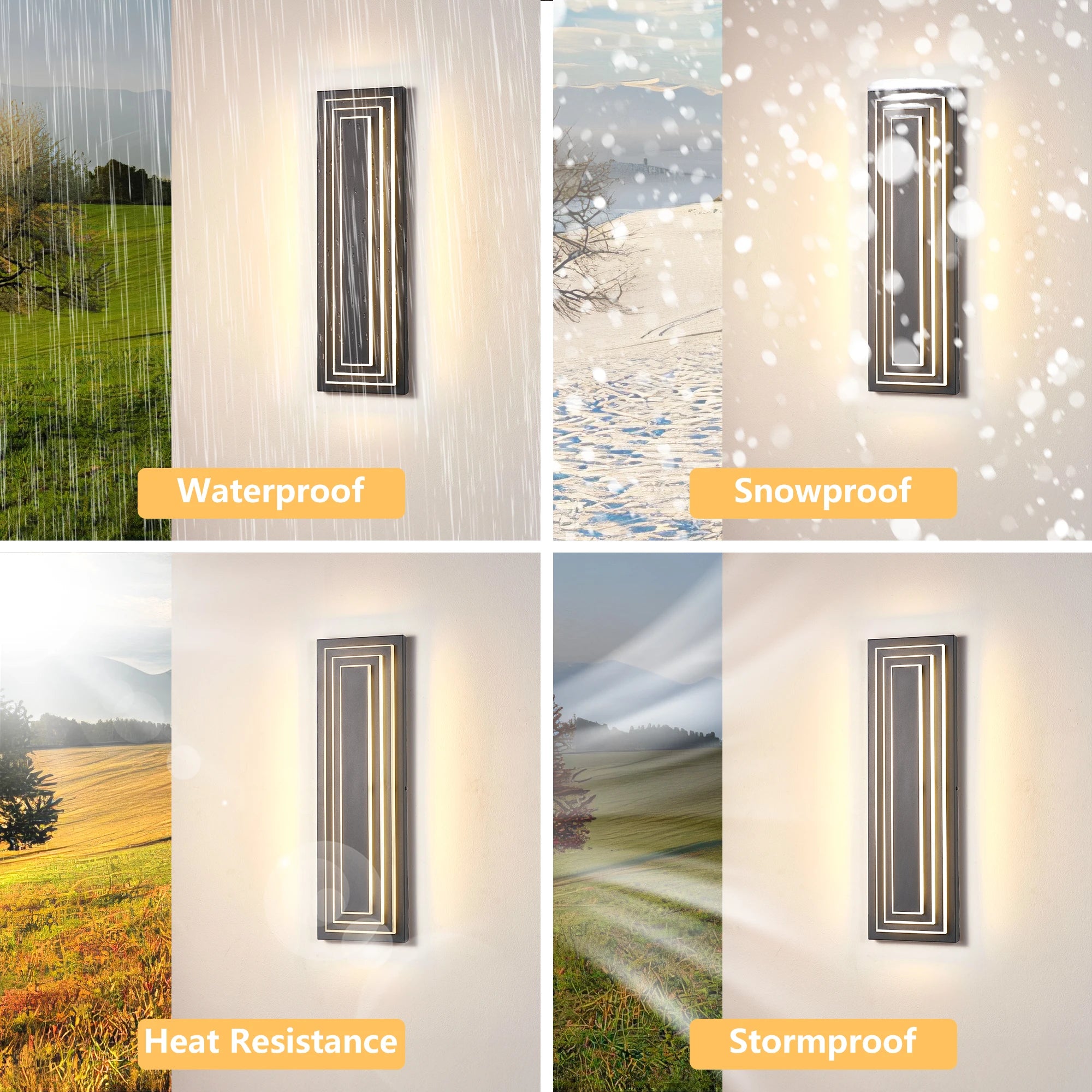 2-Pack Contemporary Outdoor Wall Sconce, Waterproof Metal & Acrylic LED Fixture with 3000K Warm Light, 36W 110-120V UL Listed