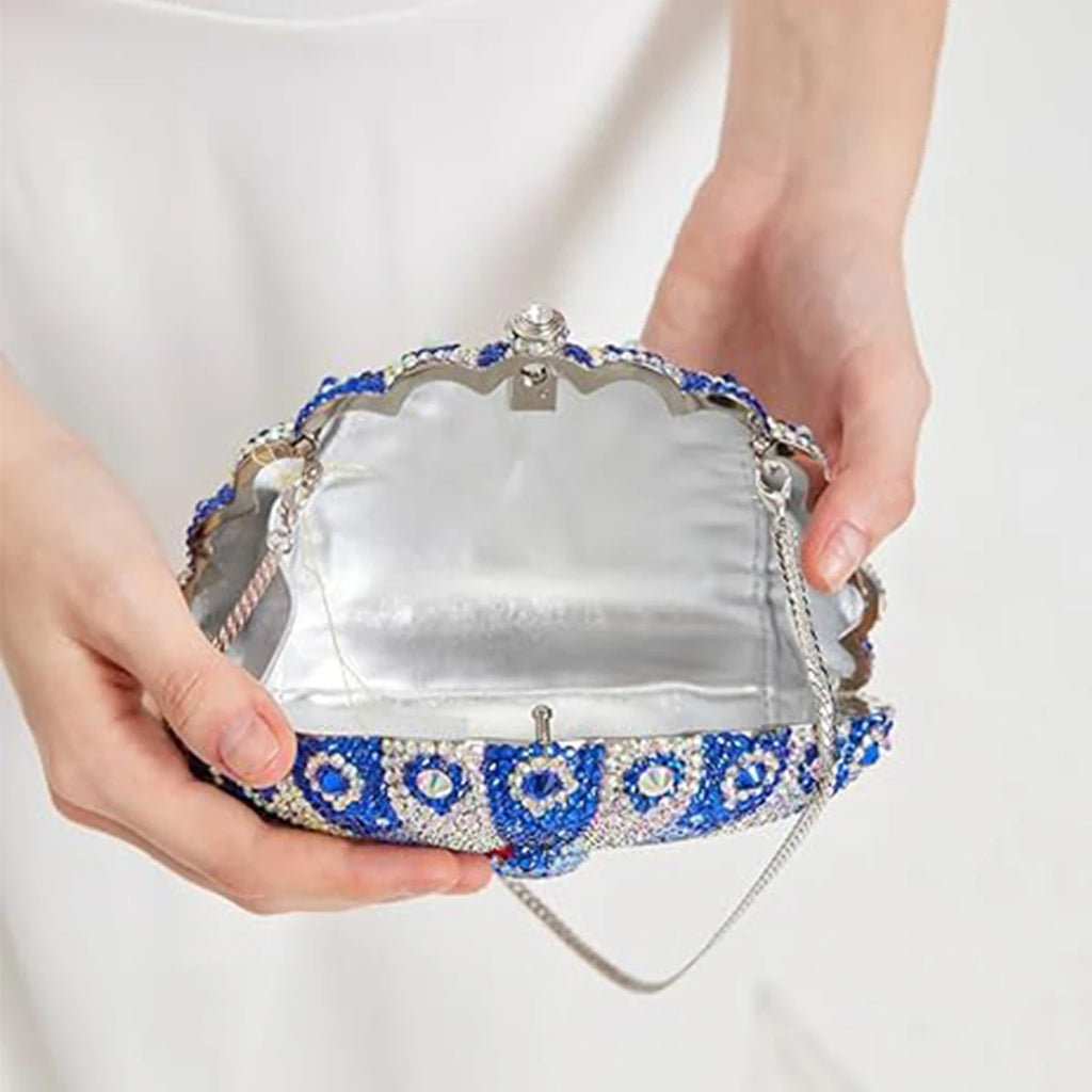 Luxury Women Peacock Shaped Rhinestone Evening Clutch Glitter Crystal Handbag Party Purse for Cocktail Prom