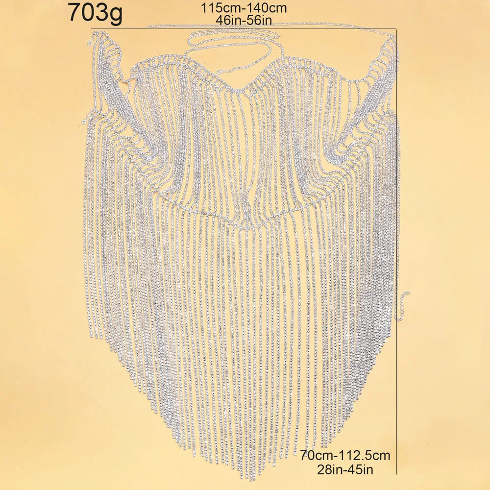 Stonefans Layered Chest Chain Accesorries Dress Necklace Designer Shoulder Top Jewellery Exaggerate Rhinestone Bra Bodysuit Gift