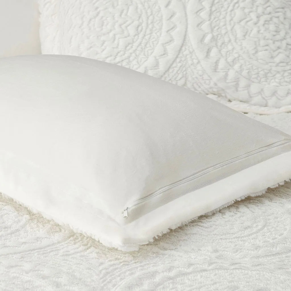 Full/Queen Embroidered Medallion Faux Fur Ultra Plush Comforter Mini Set