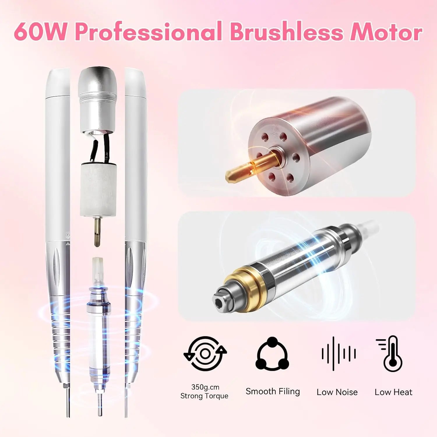Electric Nail Drill File Machine Professional for Acrylic Gel Dip Powder Nails Poly Nail Extention Gel Manicure Pedicure Tool