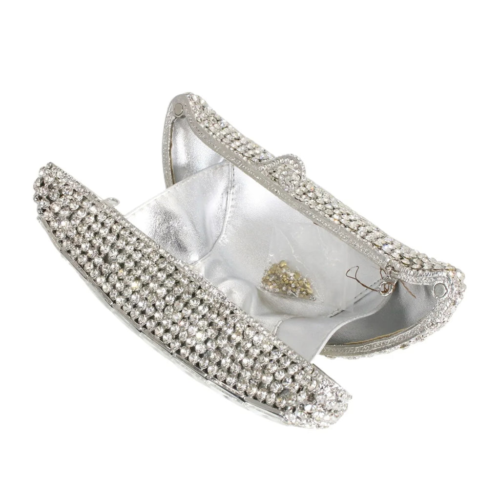 Unique Women Boat Shaped Rhinestone Evening Purse Dazzling Crystal Handbag Wedding Clutch for Cocktail Prom