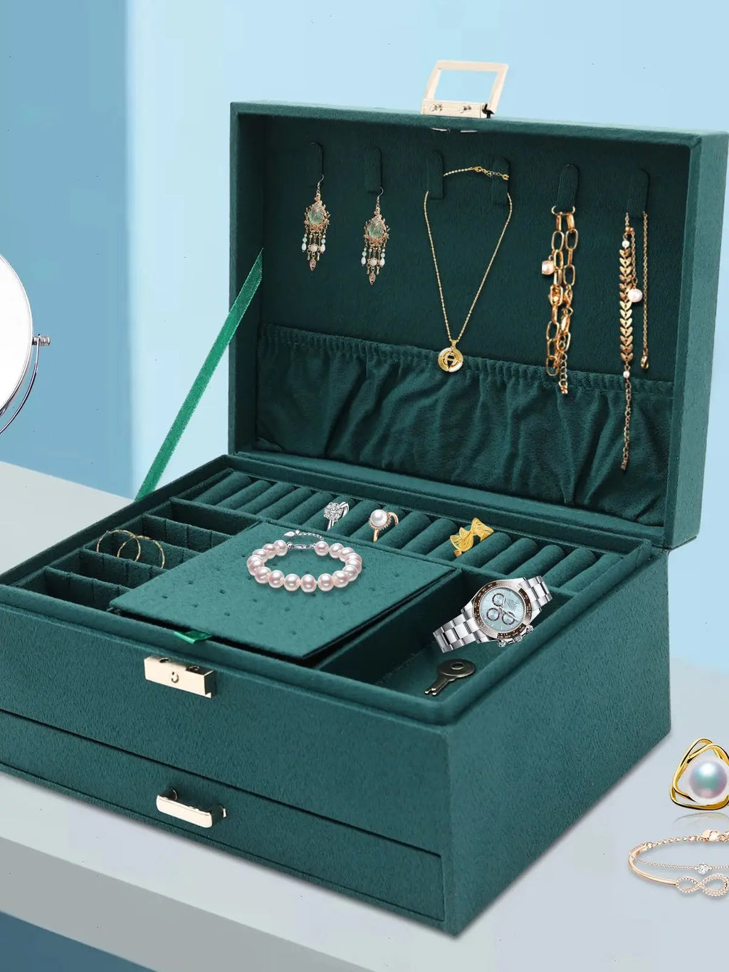 Jewellery Box 3 Tier Jewellery Box with Drawers and Watch Storage Compartment Girls Gift Jewellery Storage Travel for Women