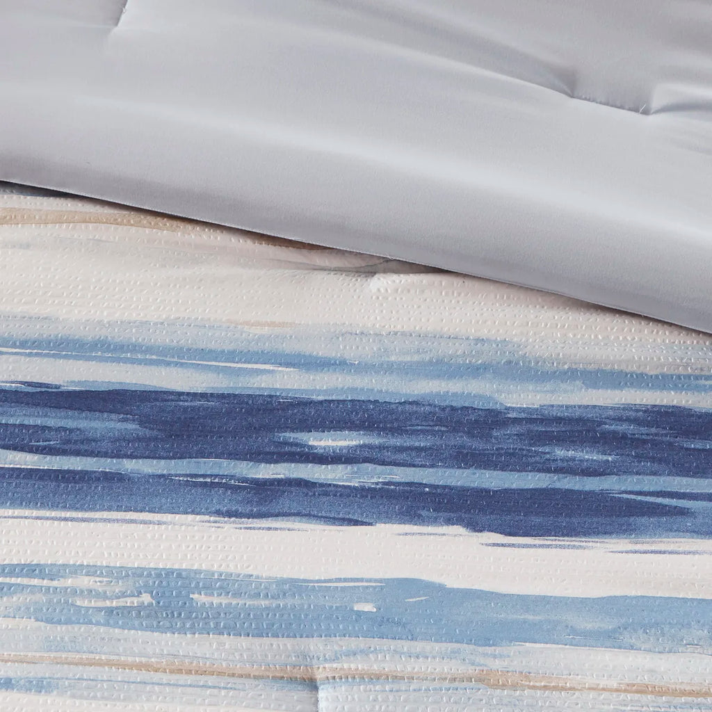 8 Piece Printed Seersucker Comforter and Quilt Set Collection Blue Full/Queen (Blue + Polyester + Full)"