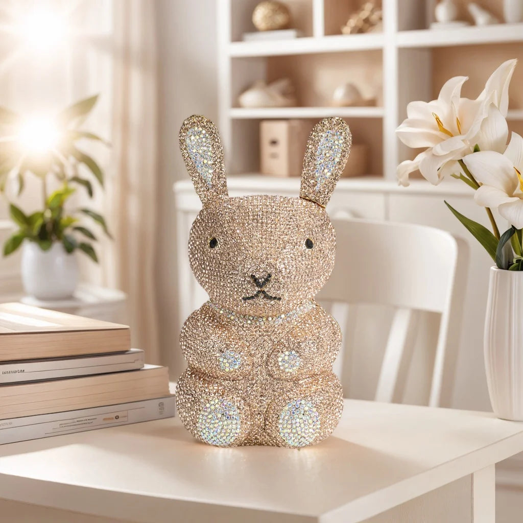 Women Cute Rabbit Rhinestone Evening Bag Luxury Crystal Clutch Prom Party Purse Diamond Handbag for Dating