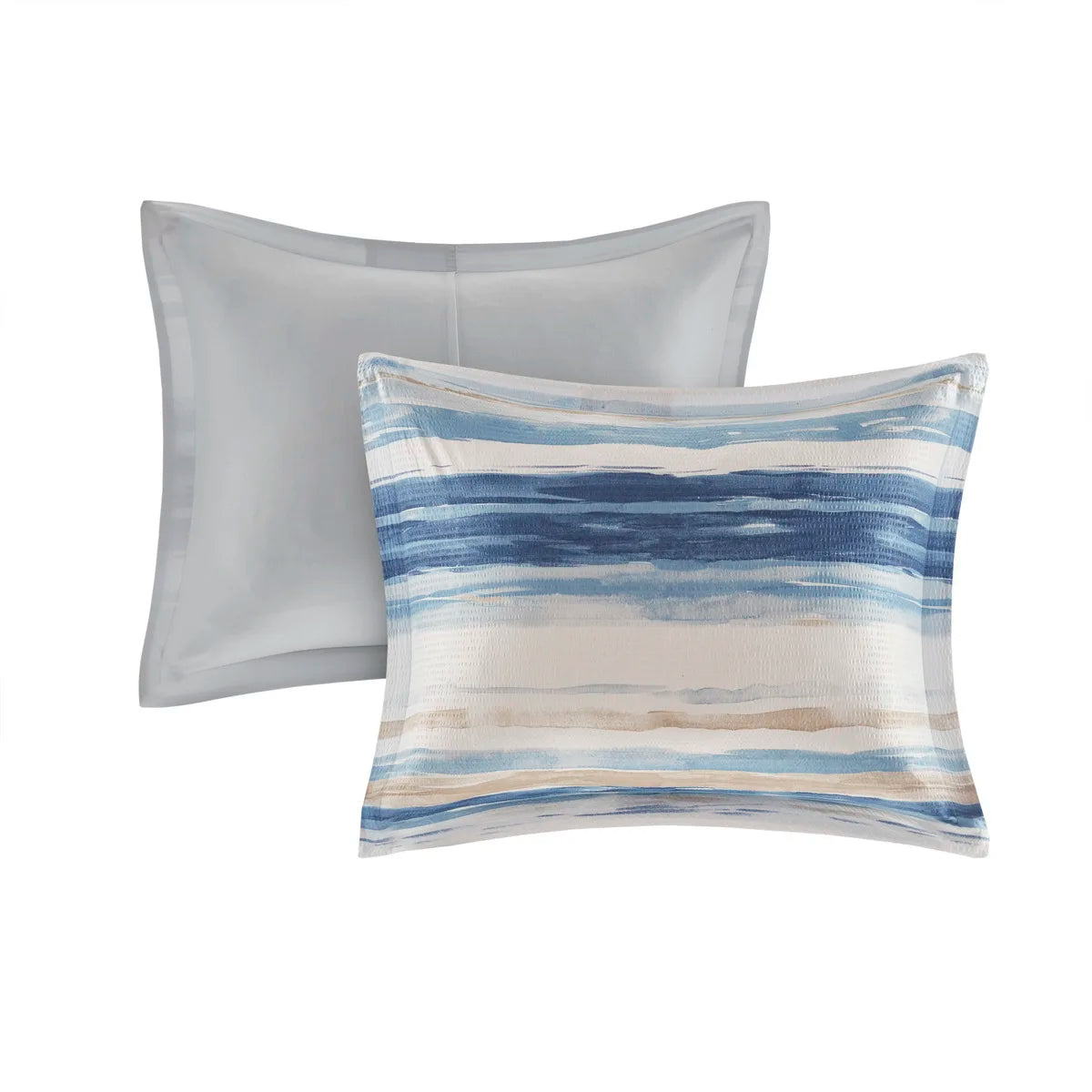8 Piece Printed Seersucker Comforter and Quilt Set Collection Blue Full/Queen (Blue + Polyester + Full)"