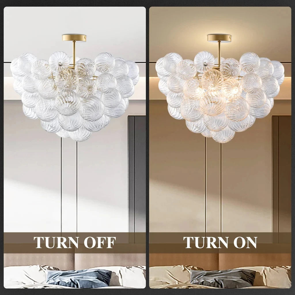 LONGREE Bubbles Chandelier Talia Style Semi- Flushed Ribbed Ceiling Light Fixture for Home Living Room Bedroom