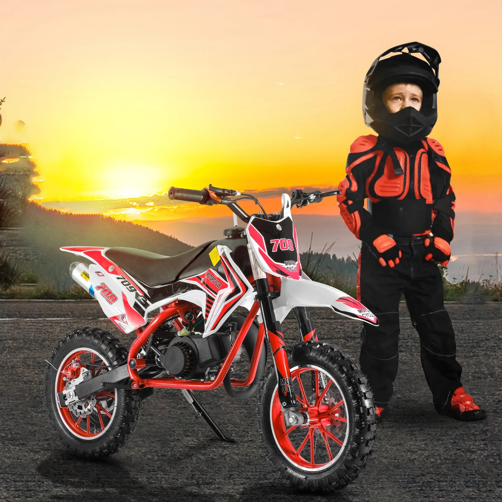 49cc 2-Stroke Kids Gas Power Motocross, Dirt Bike, Pocket Motorbike with Front Rear Disc Brakes, Off Road Mini Motorcycle