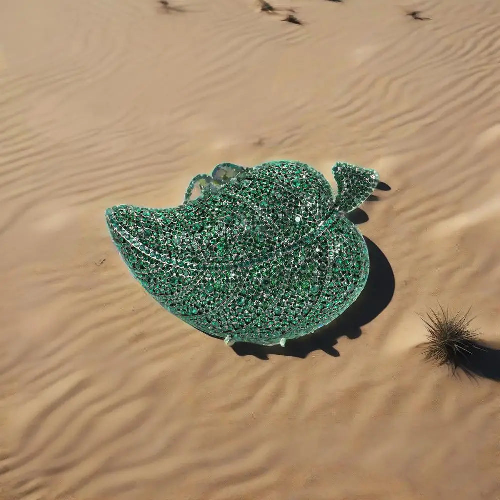 Elegant Women Leaf Shaped Rhinestone Bag Luxury Crystal Clutch Purse Dazzling Diamond Bride Handbag for Cocktail Party