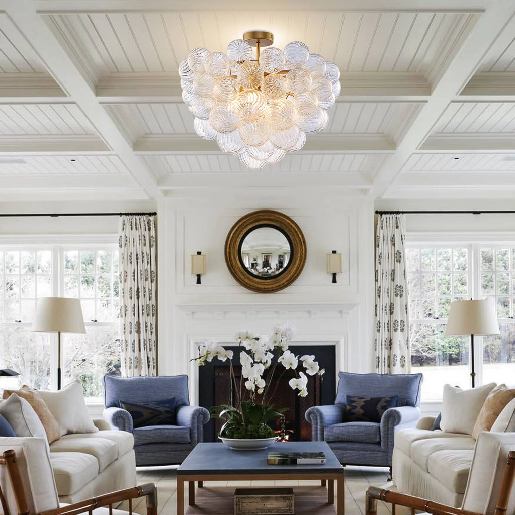 LONGREE Bubbles Chandelier Talia Style Semi- Flushed Ribbed Ceiling Light Fixture for Home Living Room Bedroom