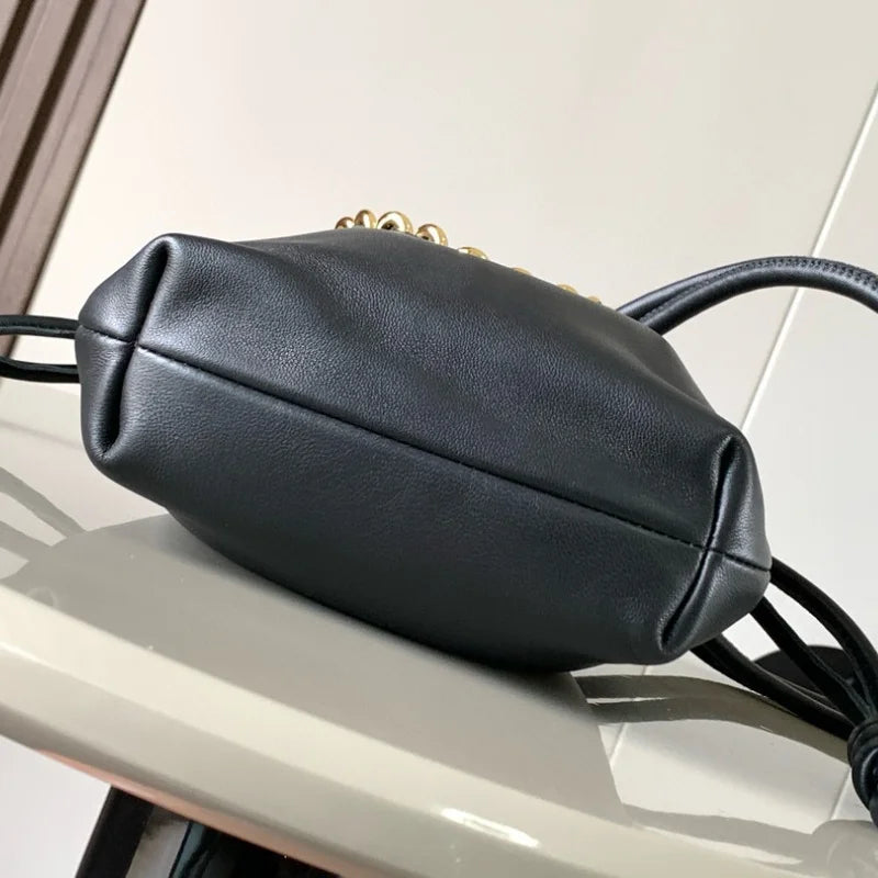 2025 Luxury Genuine Leather Designer Bag Large Capacity Black Retro Bucket Bag Simple Style Women Brand Shoulder Bag