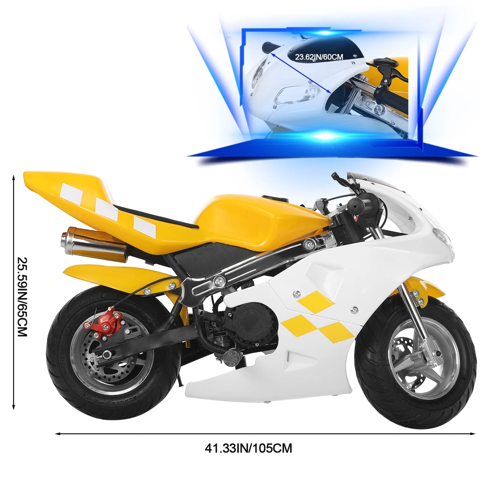 49cc 2 Stroke Pocket Bike, Racing Max Speed 20Mph Mini Motorcycle for Kids ABS Metal Gas Pocket Motorbike with Strong Dual Brake