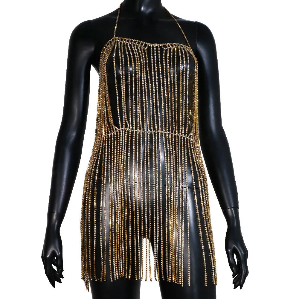 Stonefans Layered Chest Chain Accesorries Dress Necklace Designer Shoulder Top Jewellery Exaggerate Rhinestone Bra Bodysuit Gift