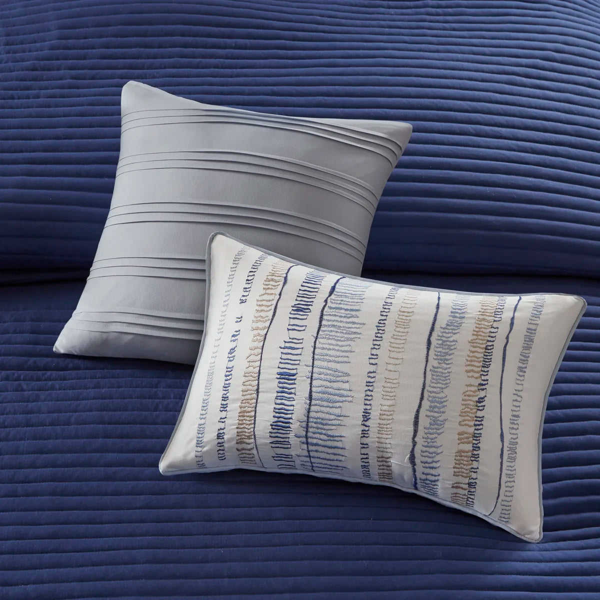8 Piece Printed Seersucker Comforter and Quilt Set Collection Blue Full/Queen (Blue + Polyester + Full)"