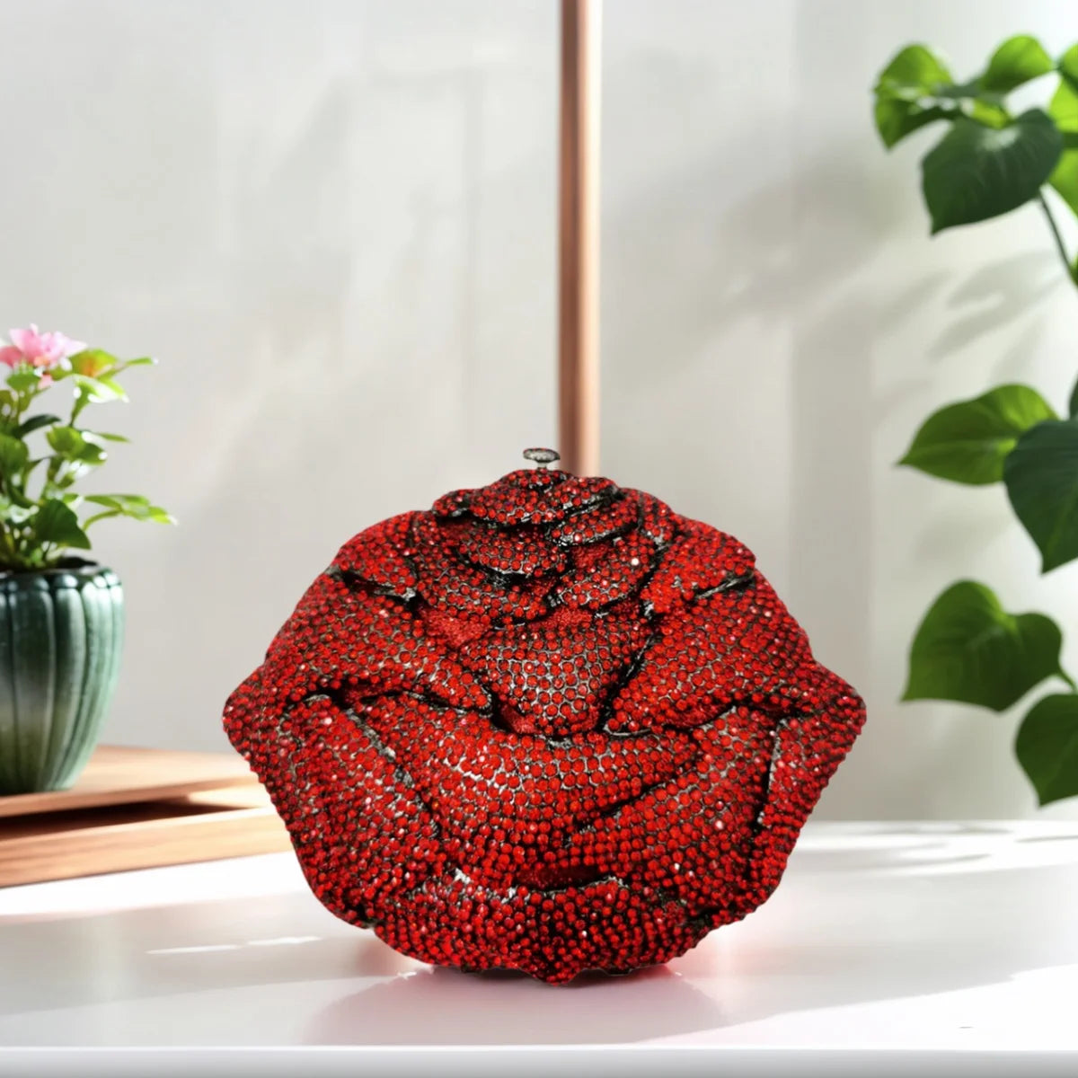 Women Glam Rhinestone Evening Bag 3D Rose Luxury Crystal Clutch Wedding Diamond Purse Handbag for Prom Party