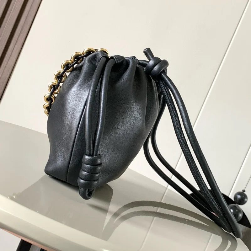 2025 Luxury Genuine Leather Designer Bag Large Capacity Black Retro Bucket Bag Simple Style Women Brand Shoulder Bag