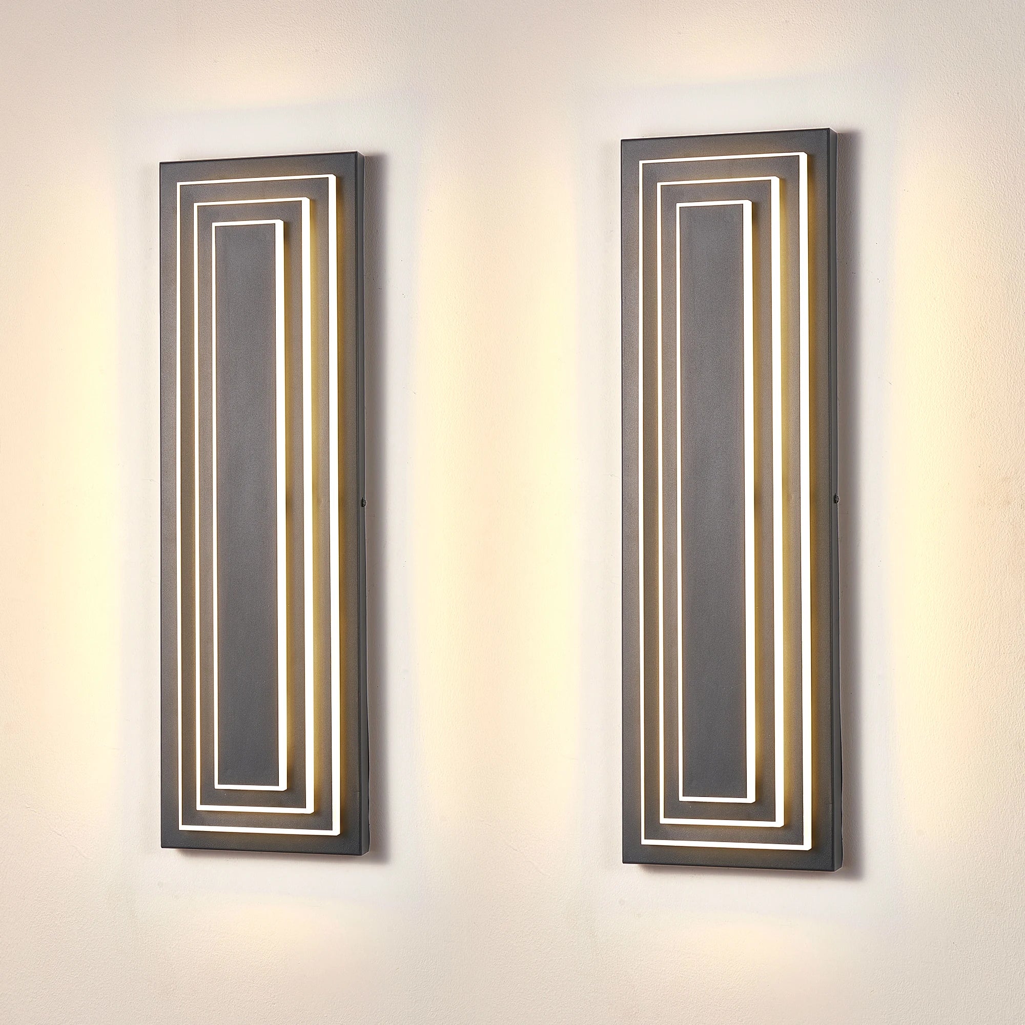 2-Pack Contemporary Outdoor Wall Sconce, Waterproof Metal & Acrylic LED Fixture with 3000K Warm Light, 36W 110-120V UL Listed