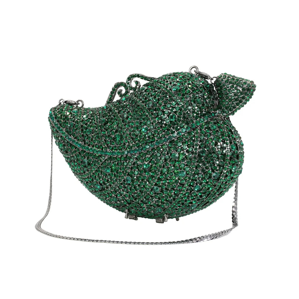 Elegant Women Leaf Shaped Rhinestone Bag Luxury Crystal Clutch Purse Dazzling Diamond Bride Handbag for Cocktail Party