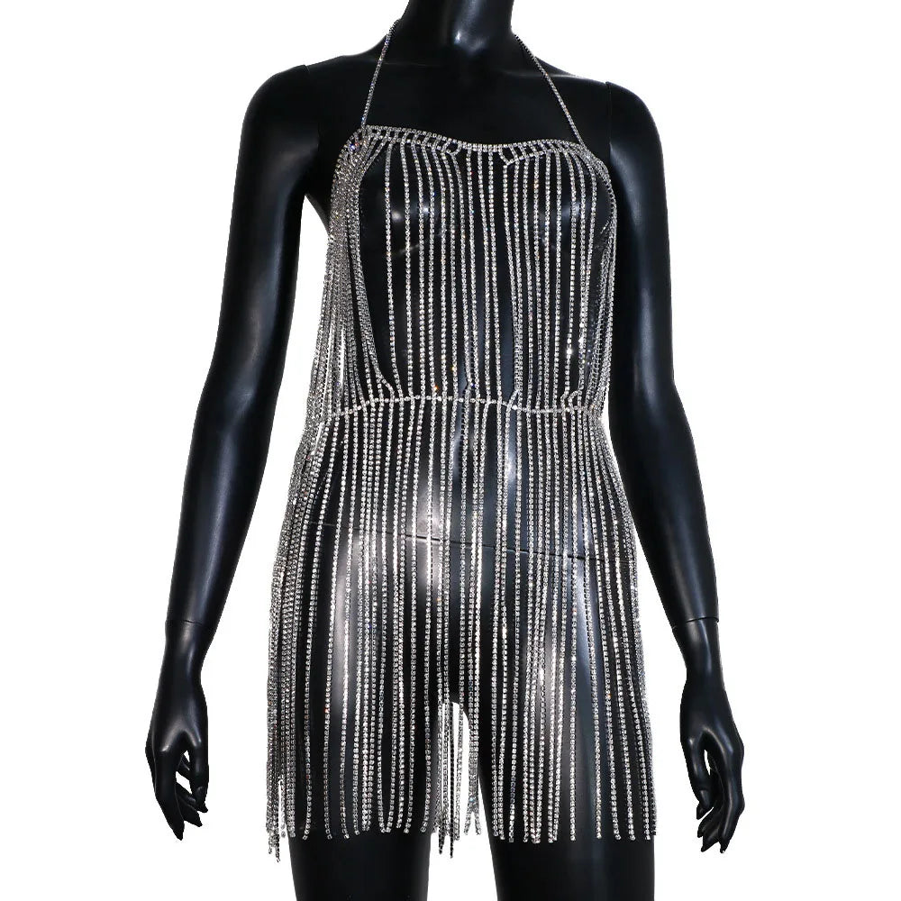 Stonefans Layered Chest Chain Accesorries Dress Necklace Designer Shoulder Top Jewellery Exaggerate Rhinestone Bra Bodysuit Gift