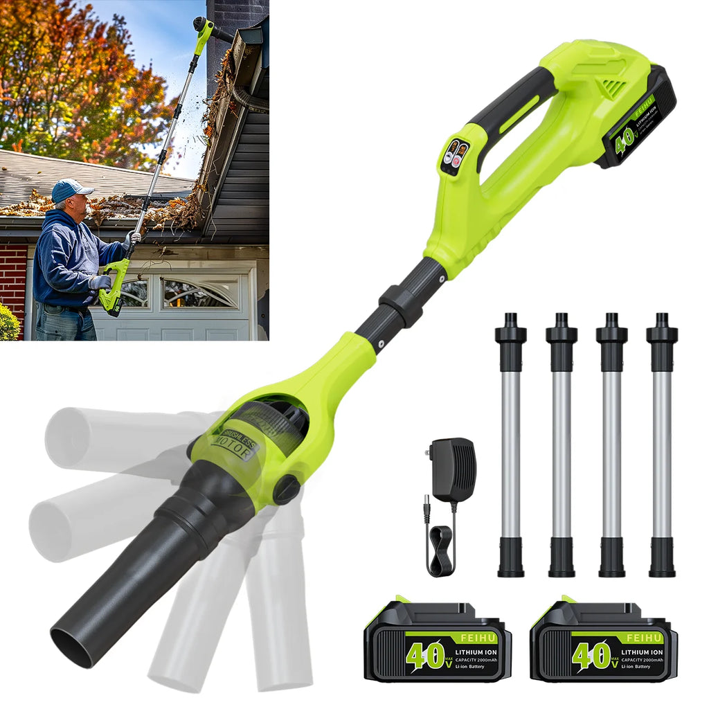 Feihu 40V Cordless Brushless Leaf Blower with 2 Batteries & Charger, 580CFM 2-Speed Electric Blower for Garden Home