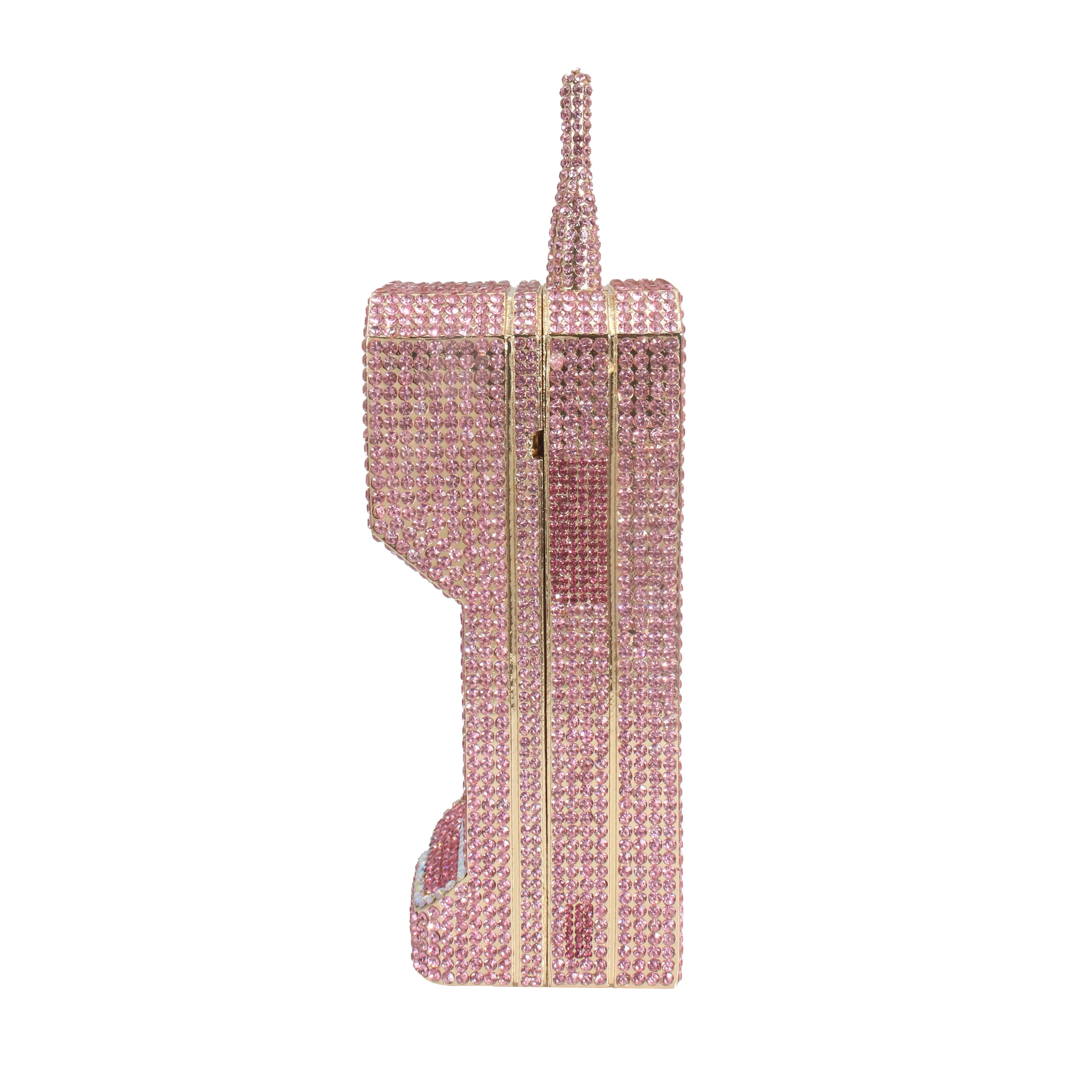 Women Novelty Cellphone Shaped Evening Bag Sparkling Rhinestone Crystal Clutch Purse Prom Party Handbag