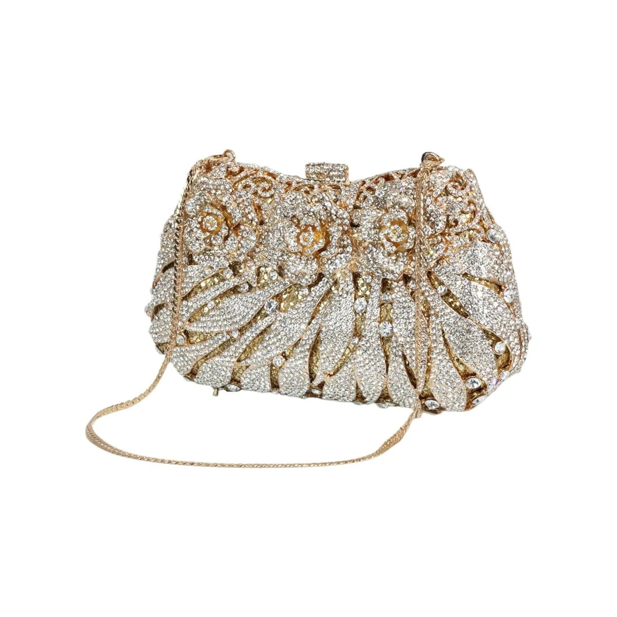 Vintage Women Flower Pattern Clutch Purse Dazzling Crystal Floral Evening Bag Bride Wedding Handbag for Banquet Dating
