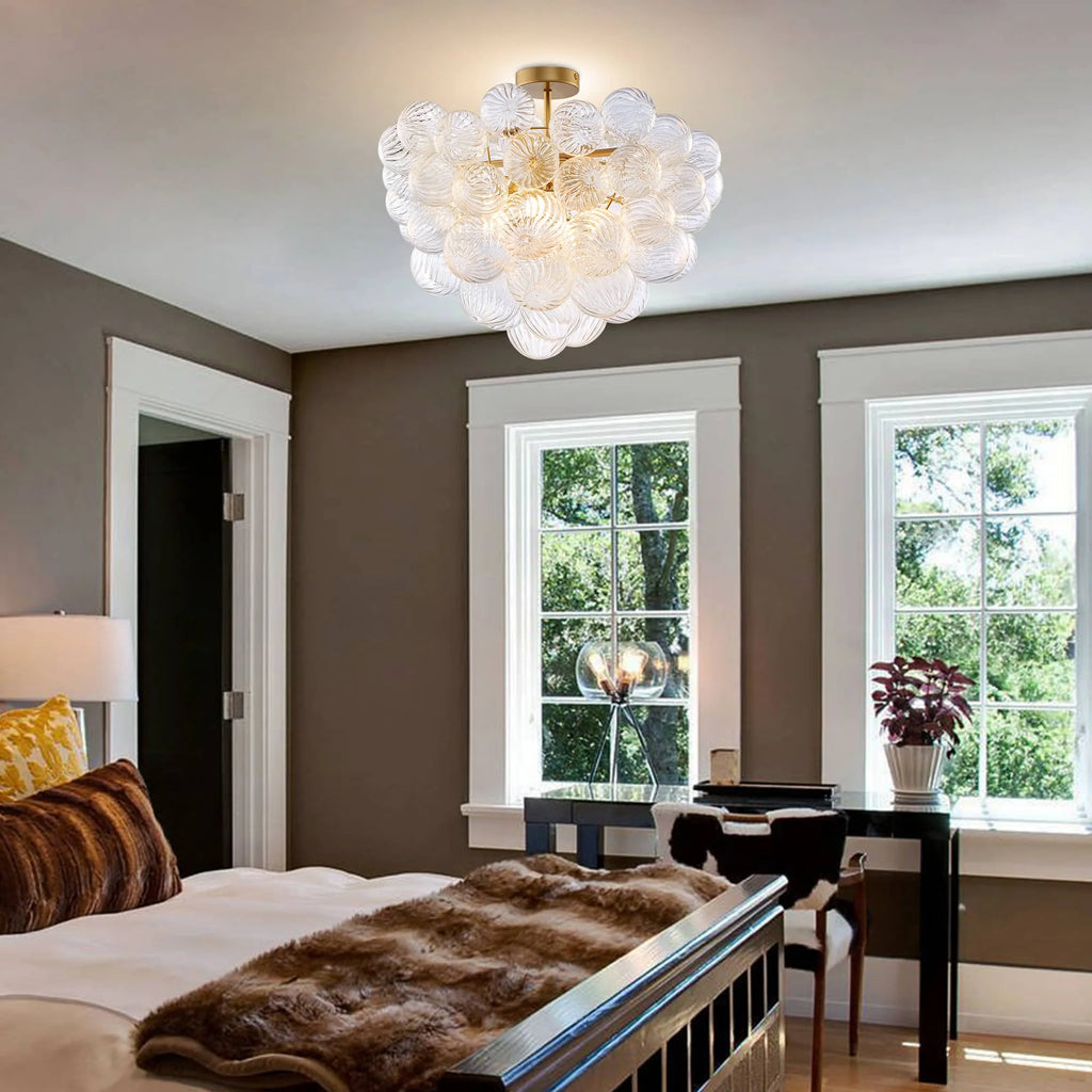 LONGREE Bubbles Chandelier Talia Style Semi- Flushed Ribbed Ceiling Light Fixture for Home Living Room Bedroom