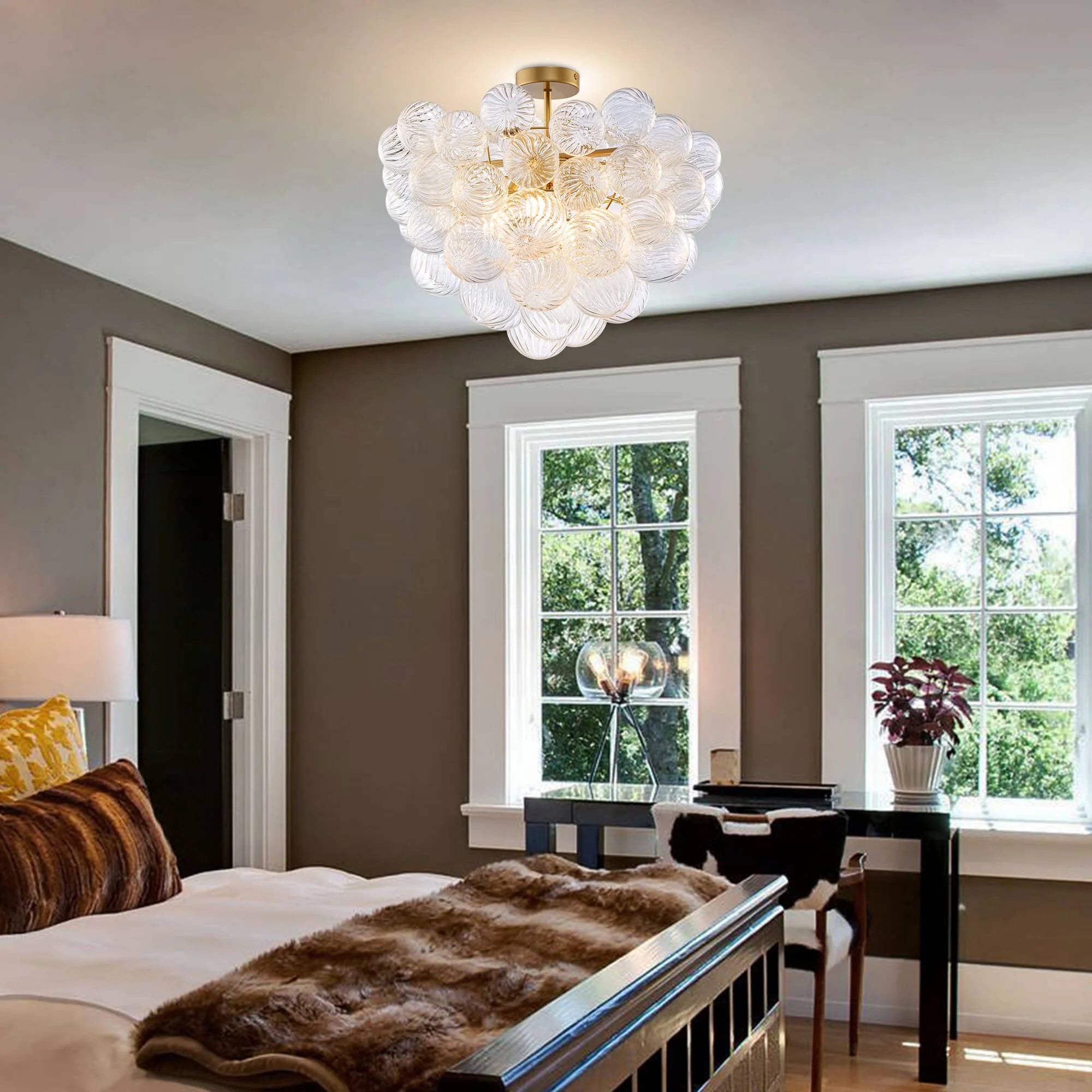 LONGREE Bubbles Chandelier Talia Style Semi- Flushed Ribbed Ceiling Light Fixture for Home Living Room Bedroom