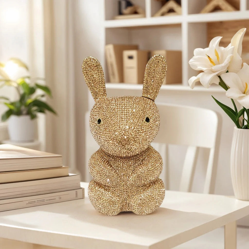 Women Cute Rabbit Rhinestone Evening Bag Luxury Crystal Clutch Prom Party Purse Diamond Handbag for Dating