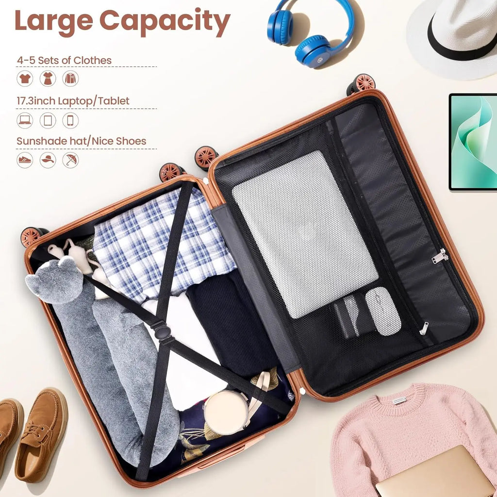 6 Piece Luggage Set Carry On ABS+PC Hard Shell Suitcase Travel Packing Box With Spinner Wheels & TSA Lock For Business Trip