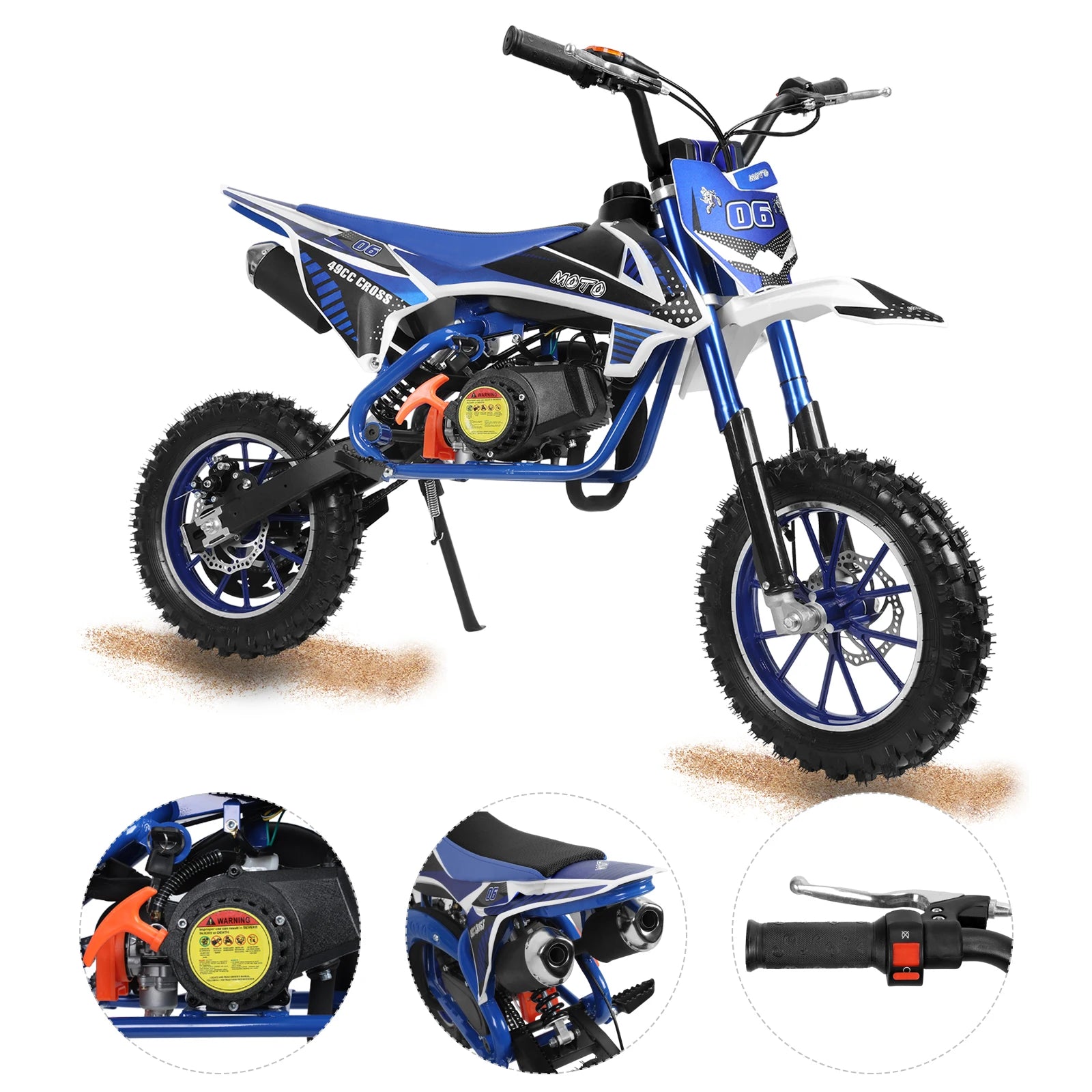49cc 2-Stroke Children Pocket Motorbike with Front Rear Disc Kids Dirt Bike Beach Off Road Mini Motorcycle Gas Power Motocross