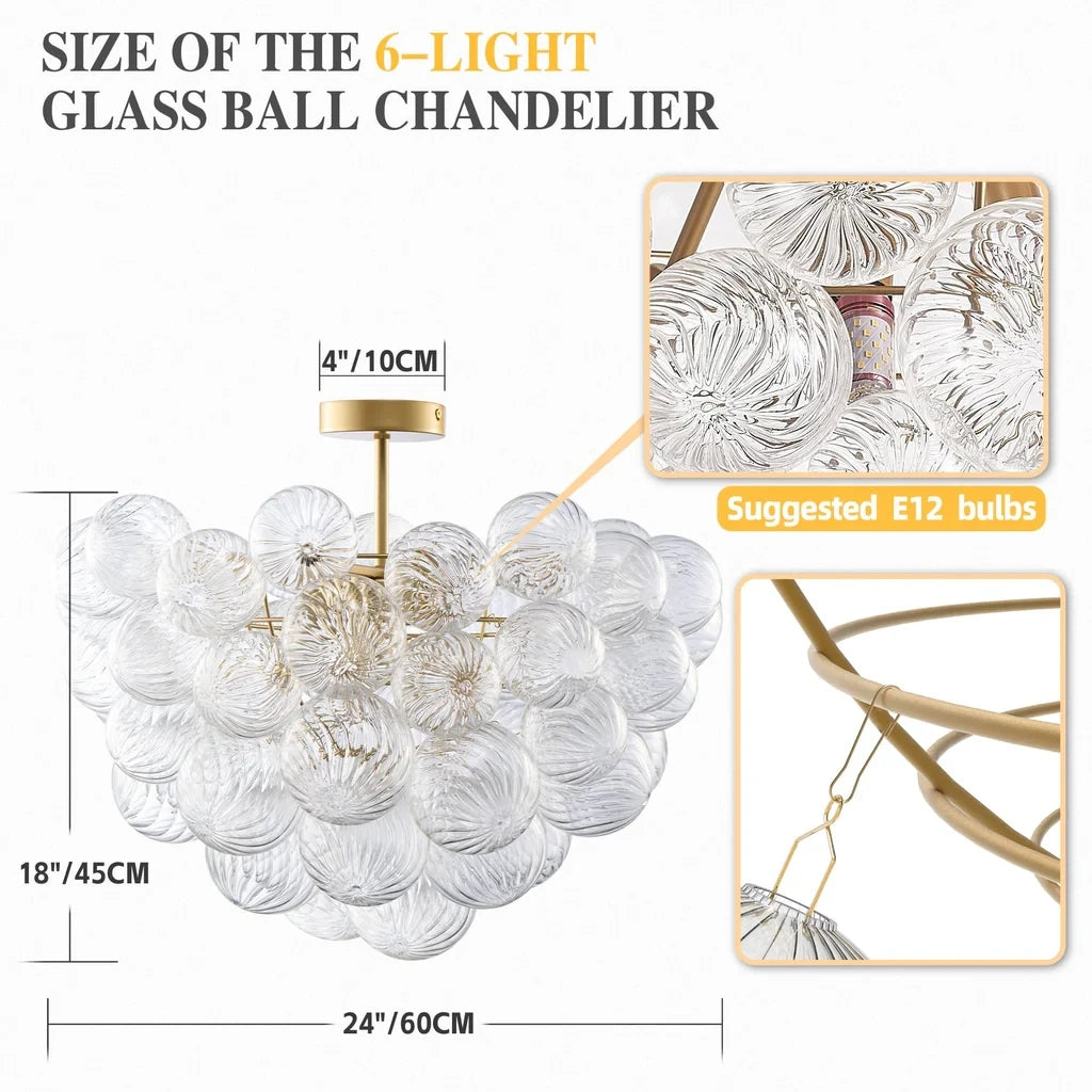 LONGREE Bubbles Chandelier Talia Style Semi- Flushed Ribbed Ceiling Light Fixture for Home Living Room Bedroom
