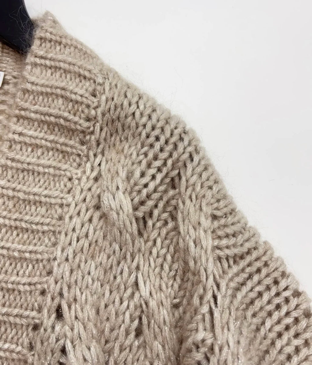 New Women High Quality Long Sleeve Mohair Wool Knitted Cardigan Tops Elegant Casual Loose Hollow Out Sweater Chic Luxury Autumn